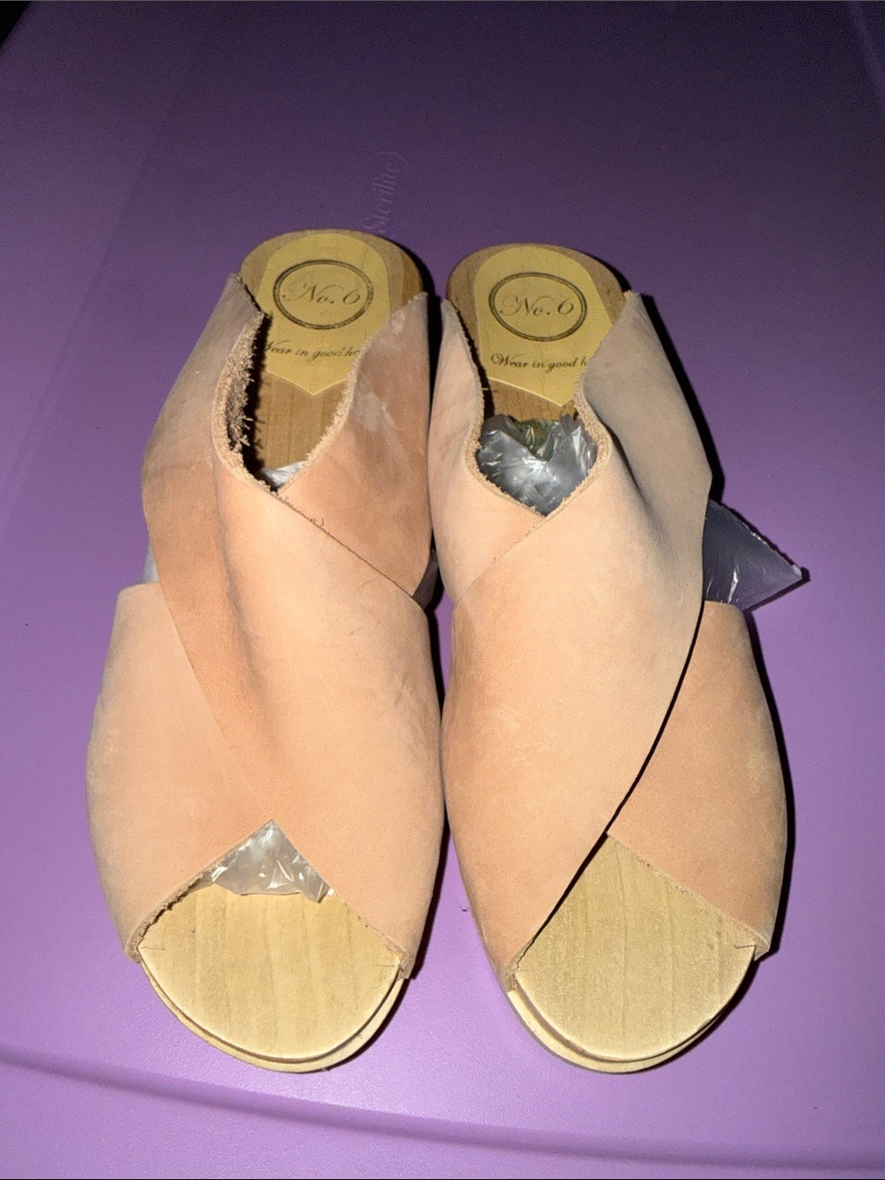 No. 6 Suede Crisscross Peep Toe Mules - Blush